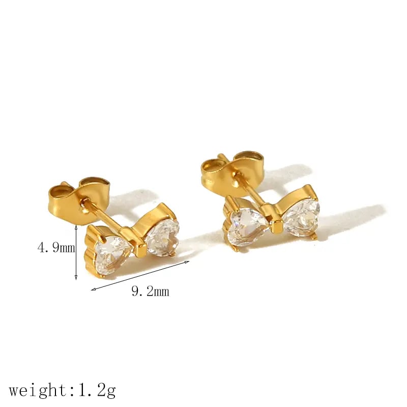 1 Pair Sweet Simple Style Bow Knot Shape Stainless Steel  Gold Color Rhinestones Women's Stud Earrings Picture3